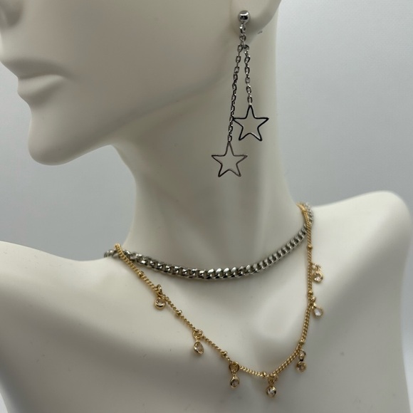 BRANDY MELVILLE Jewelry Bundle, Rhiinestone & Link Necklaces, Star Earrings NWT - Picture 2 of 6